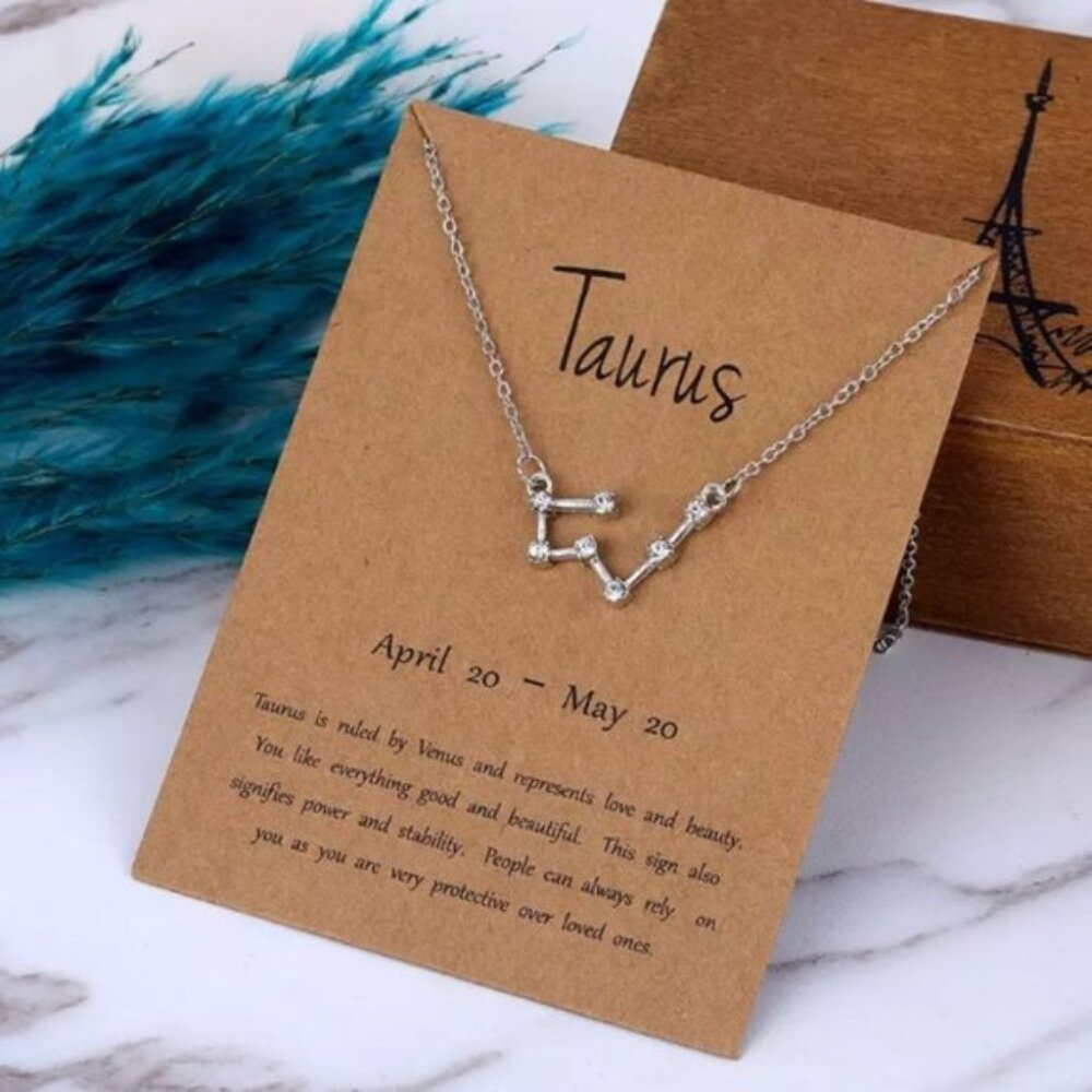 🎉 New Taurus Zodiac Sign Silver Plated Adjustable Necklace